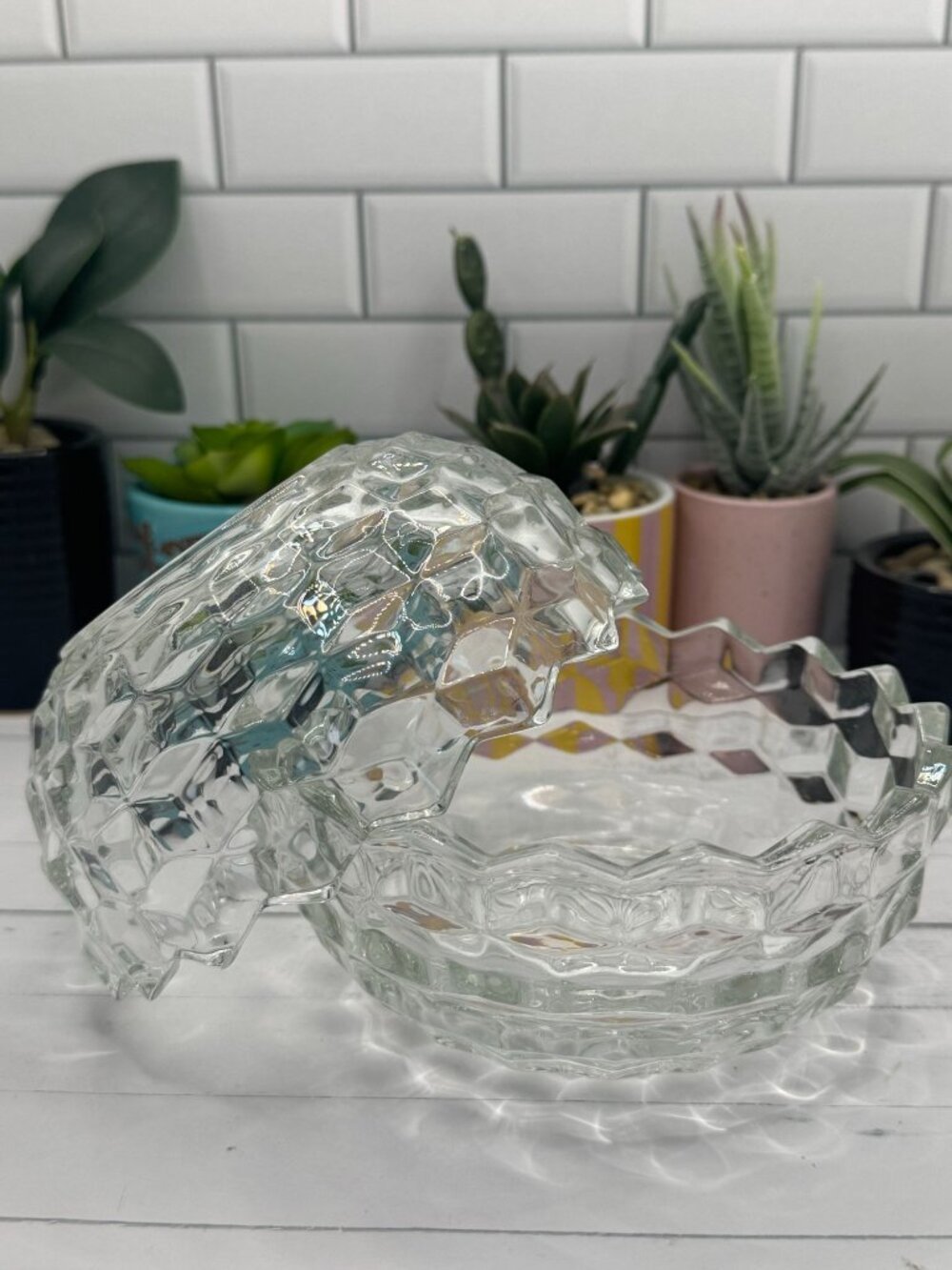 Vintage Homco Clear Glass Two Piece Cubist Style Fairy Lamp - Picture 3 of 9